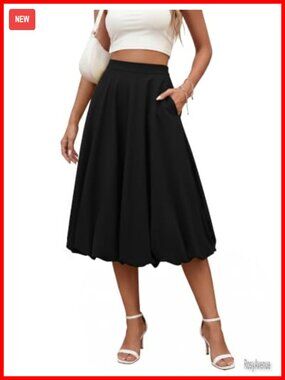 Dressystar 100% Polyester Midi Bubble Skirt with Pockets Casual Y2K